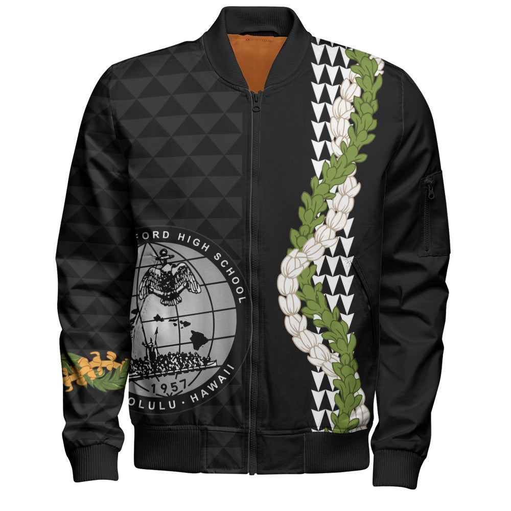 Admiral Arthur W. Radford High School Bomber Jacket Puakenikeni Maile Flower Lei