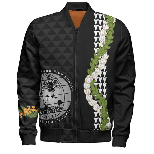 Admiral Arthur W. Radford High School Bomber Jacket Puakenikeni Maile Flower Lei
