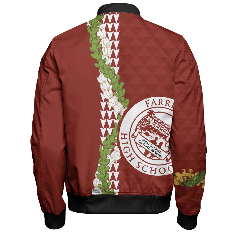 Farrington High School Bomber Jacket Puakenikeni Maile Flower Lei