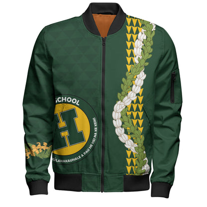 Hana High and Elementary School Bomber Jacket Puakenikeni Maile Flower Lei