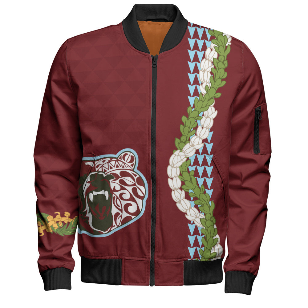 Henry Perrine Baldwin High School Bomber Jacket Puakenikeni Maile Flower Lei