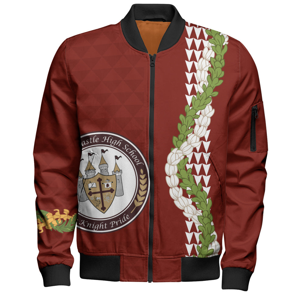 James B. Castle High School Bomber Jacket Puakenikeni Maile Flower Lei