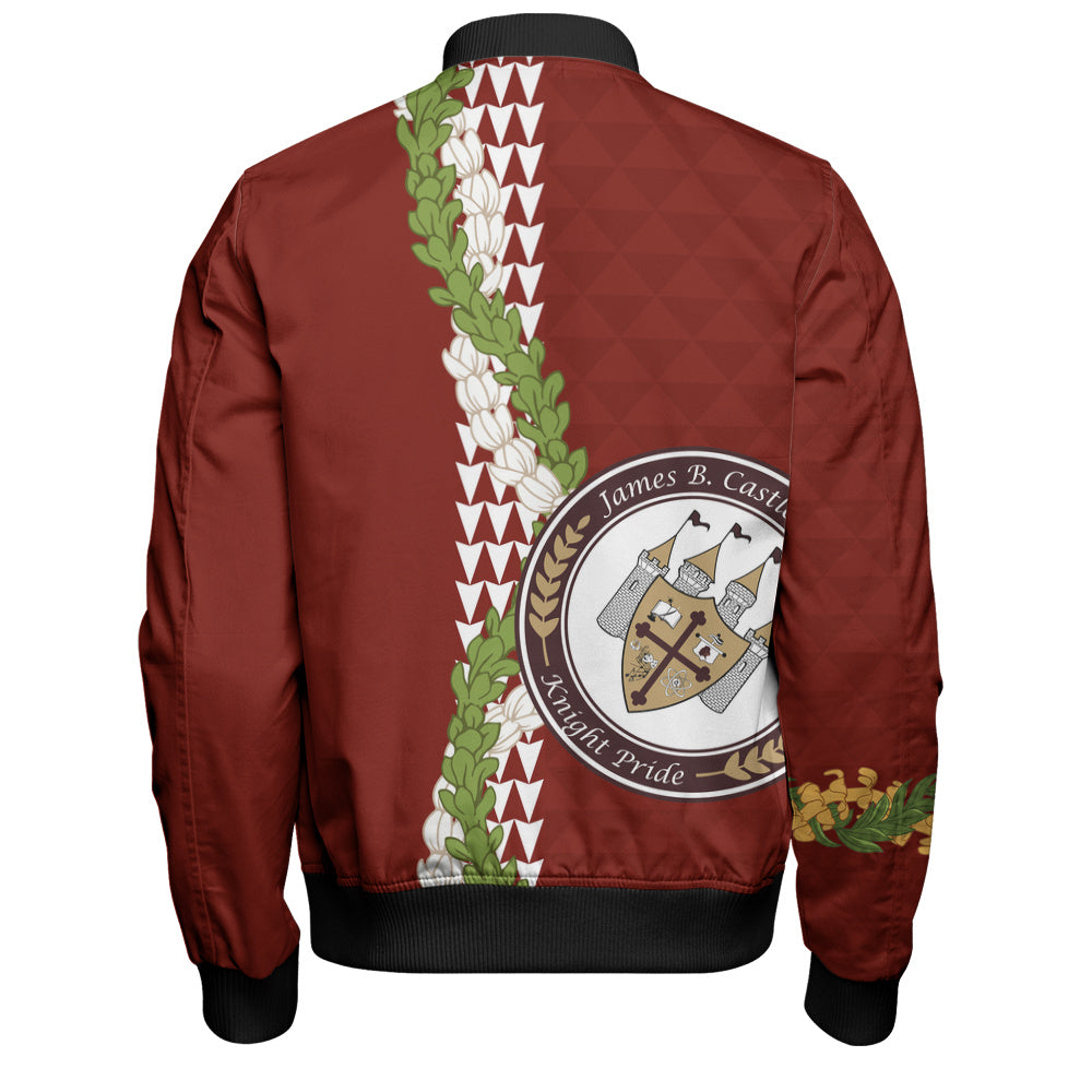 James B. Castle High School Bomber Jacket Puakenikeni Maile Flower Lei