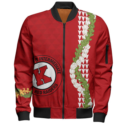 Kahuku High & Intermediate School Bomber Jacket Puakenikeni Maile Flower Lei