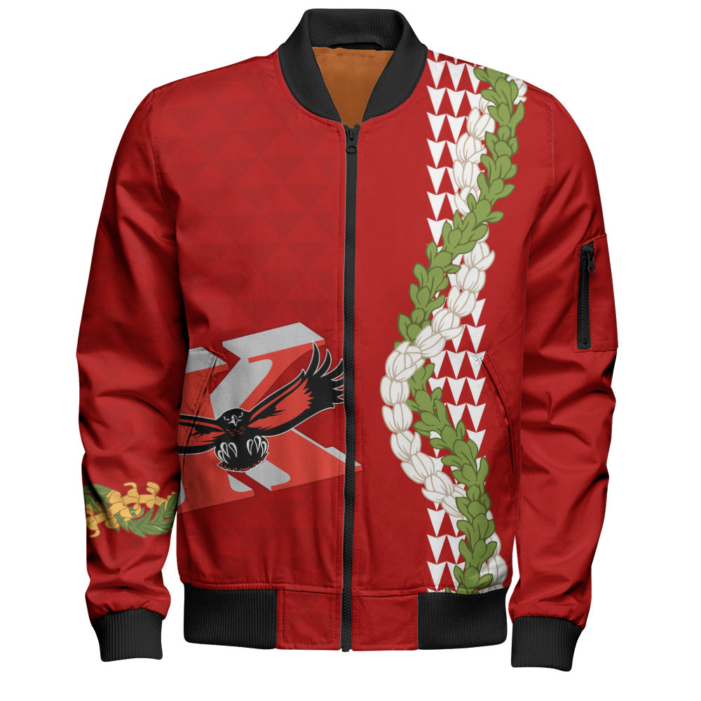 Kauai High School Bomber Jacket Puakenikeni Maile Flower Lei