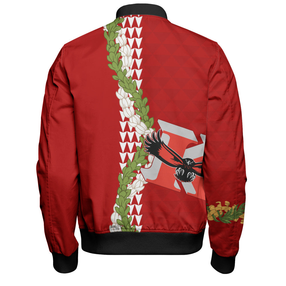 Kauai High School Bomber Jacket Puakenikeni Maile Flower Lei