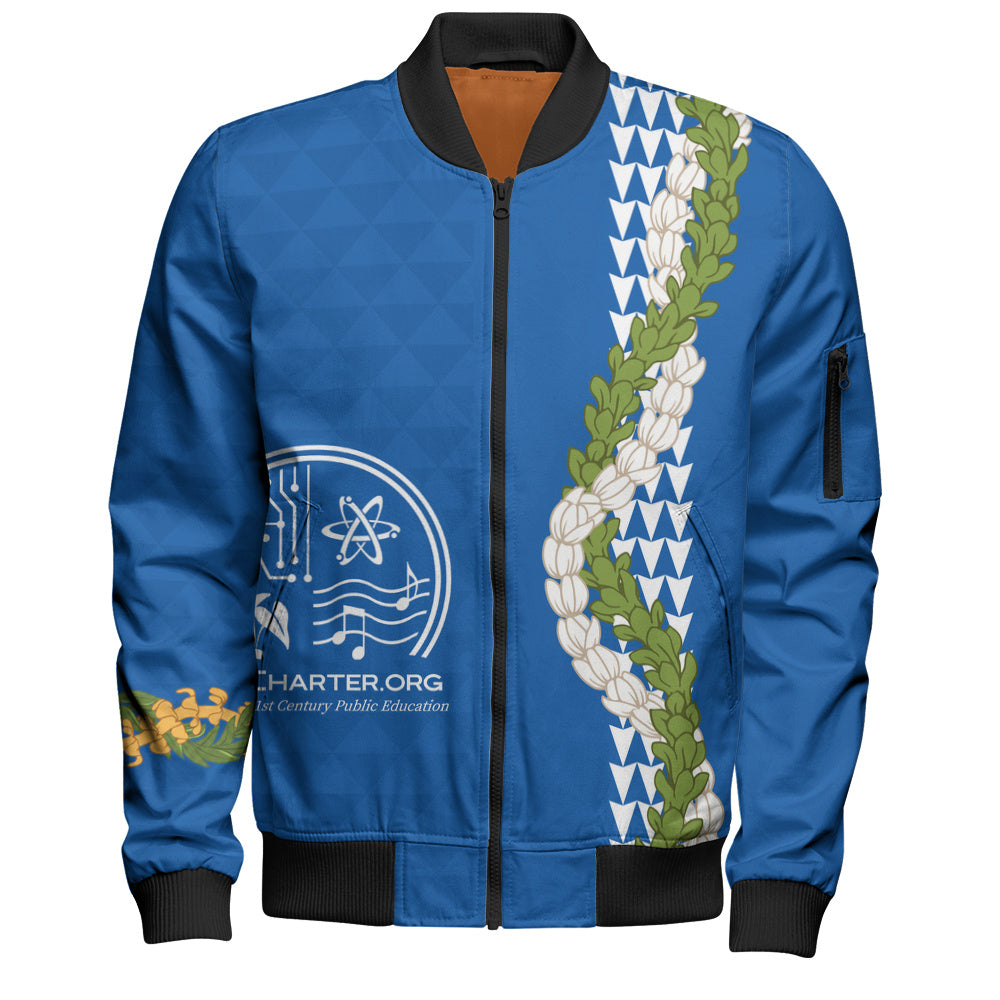 Kihei Charter School Bomber Jacket Puakenikeni Maile Flower Lei