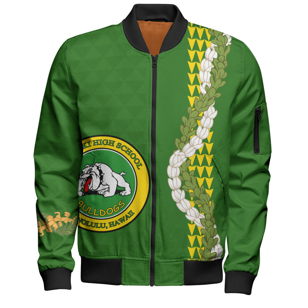Kaimuki High School Bomber Jacket Puakenikeni Maile Flower Lei