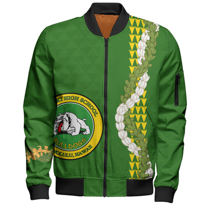 Kaimuki High School Bomber Jacket Puakenikeni Maile Flower Lei