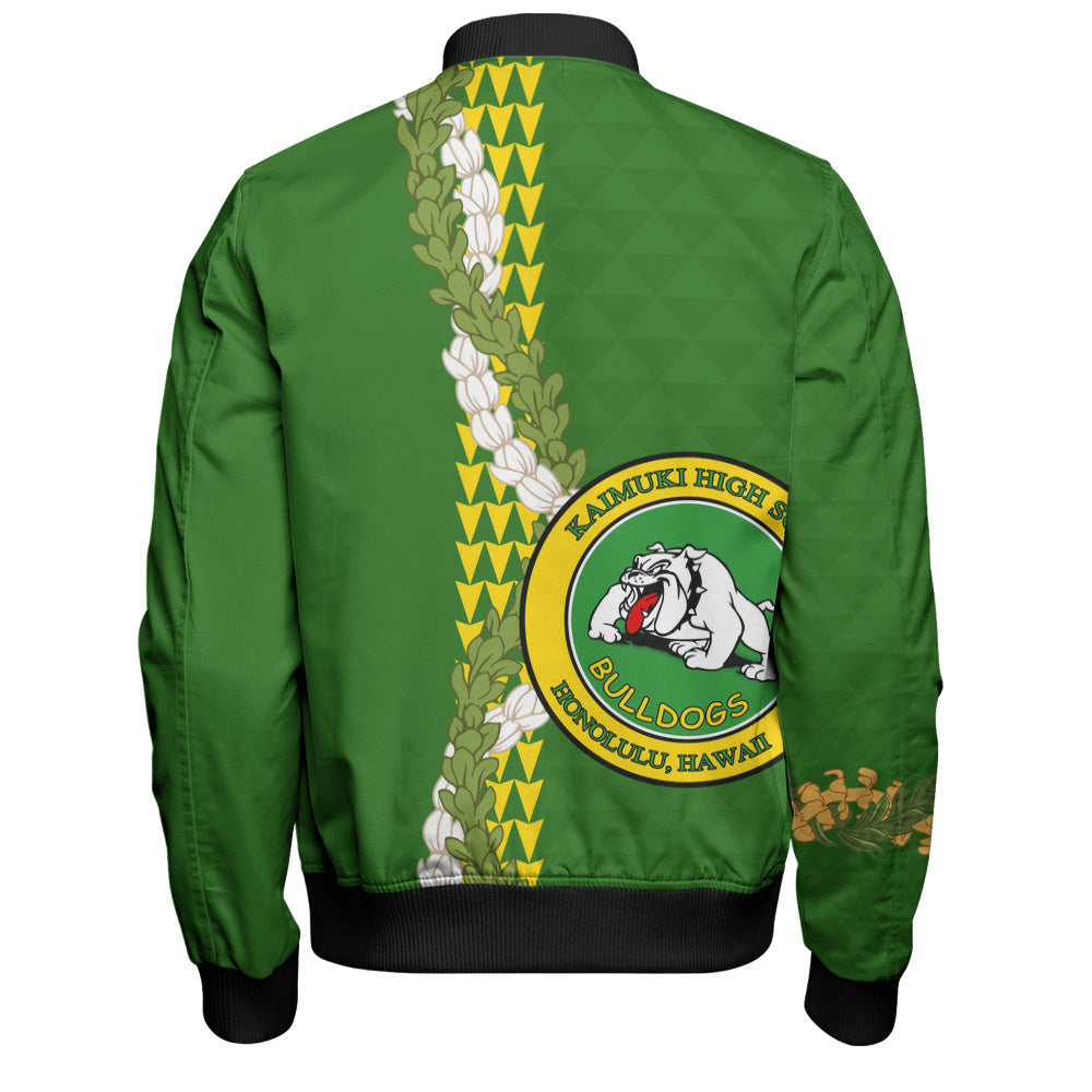 Kaimuki High School Bomber Jacket Puakenikeni Maile Flower Lei