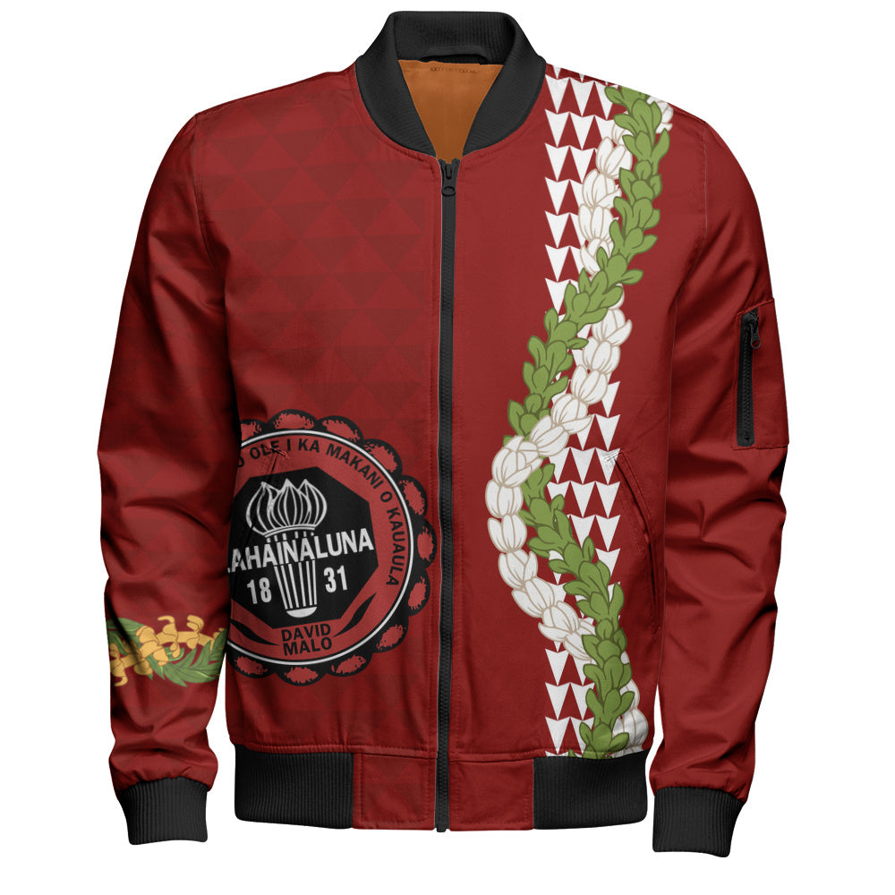 Lahainaluna High School Bomber Jacket Puakenikeni Maile Flower Lei