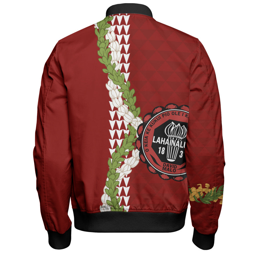 Lahainaluna High School Bomber Jacket Puakenikeni Maile Flower Lei