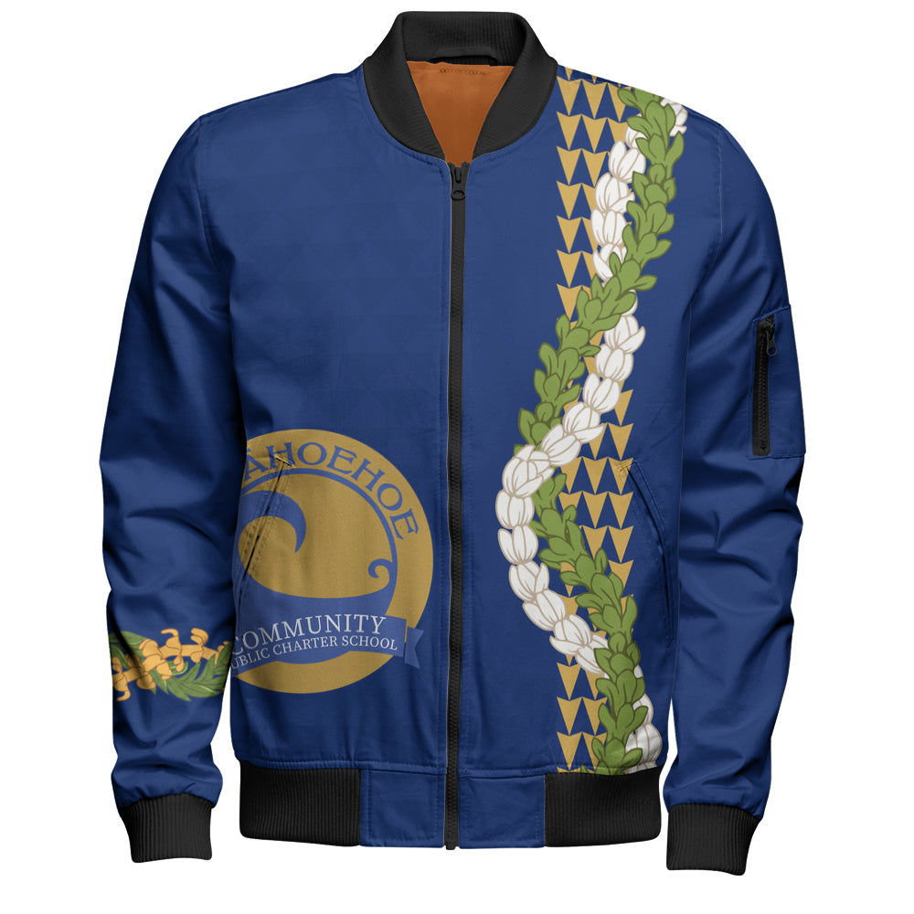 Laupāhoehoe Community Public Charter School Bomber Jacket Puakenikeni Maile Flower Lei