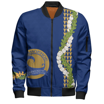 Laupāhoehoe Community Public Charter School Bomber Jacket Puakenikeni Maile Flower Lei