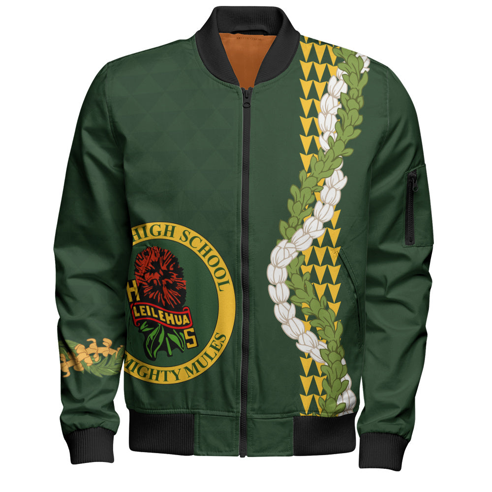 Leilehua High School Bomber Jacket Puakenikeni Maile Flower Lei
