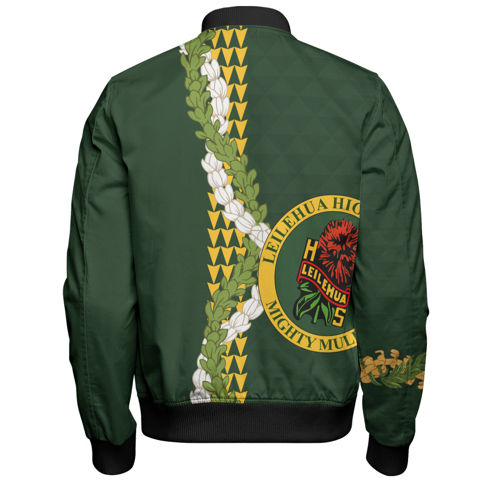 Leilehua High School Bomber Jacket Puakenikeni Maile Flower Lei