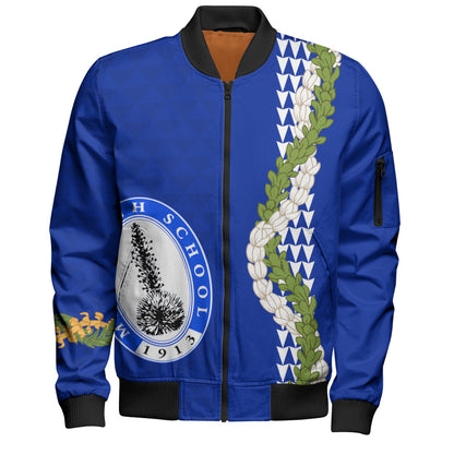 Maui High School Bomber Jacket Puakenikeni Maile Flower Lei