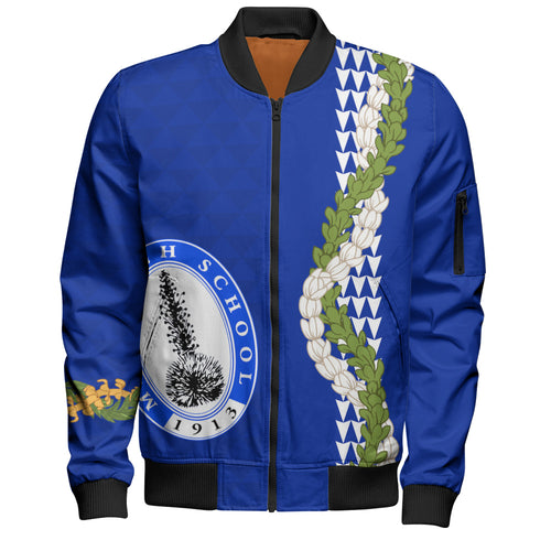 Maui High School Bomber Jacket Puakenikeni Maile Flower Lei