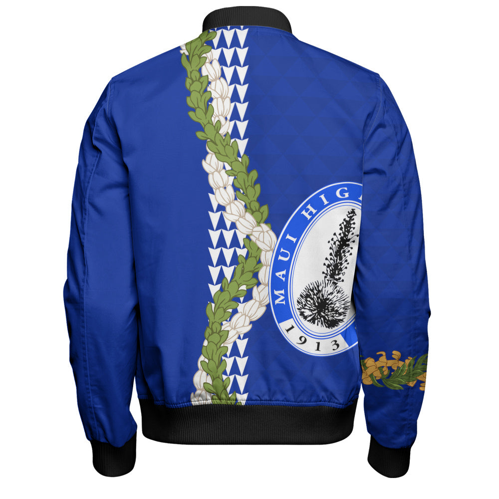 Maui High School Bomber Jacket Puakenikeni Maile Flower Lei