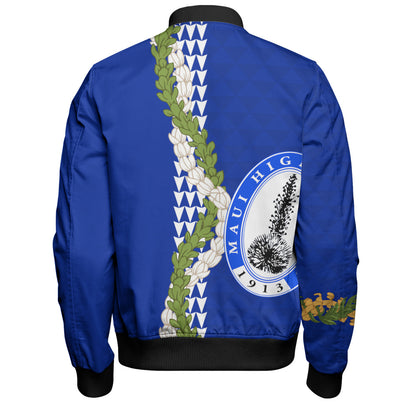 Maui High School Bomber Jacket Puakenikeni Maile Flower Lei