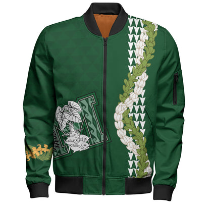 Molokaʻi High School Bomber Jacket Puakenikeni Maile Flower Lei