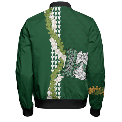 Molokaʻi High School Bomber Jacket Puakenikeni Maile Flower Lei