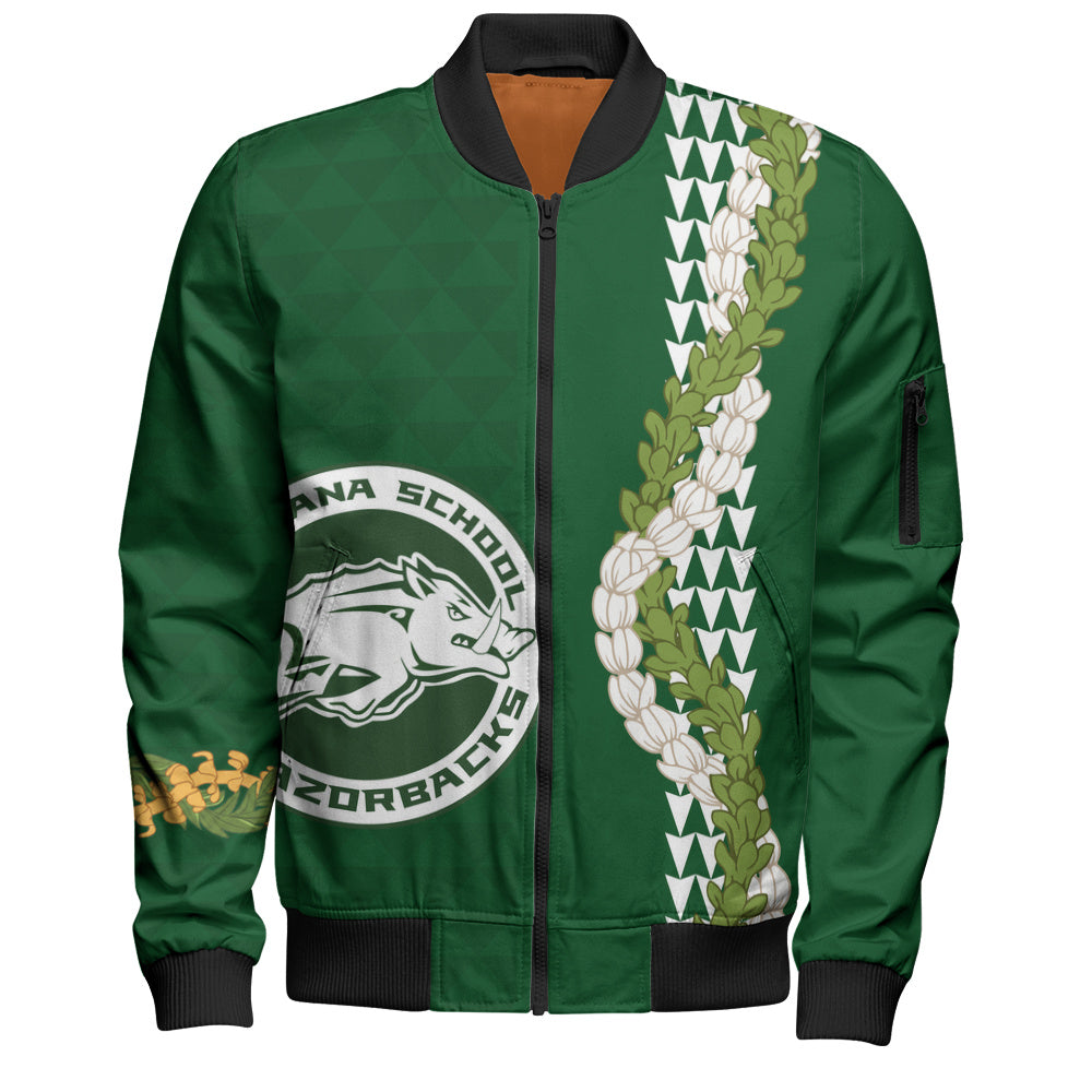 Olomana High & Intermediate School Bomber Jacket Puakenikeni Maile Flower Lei