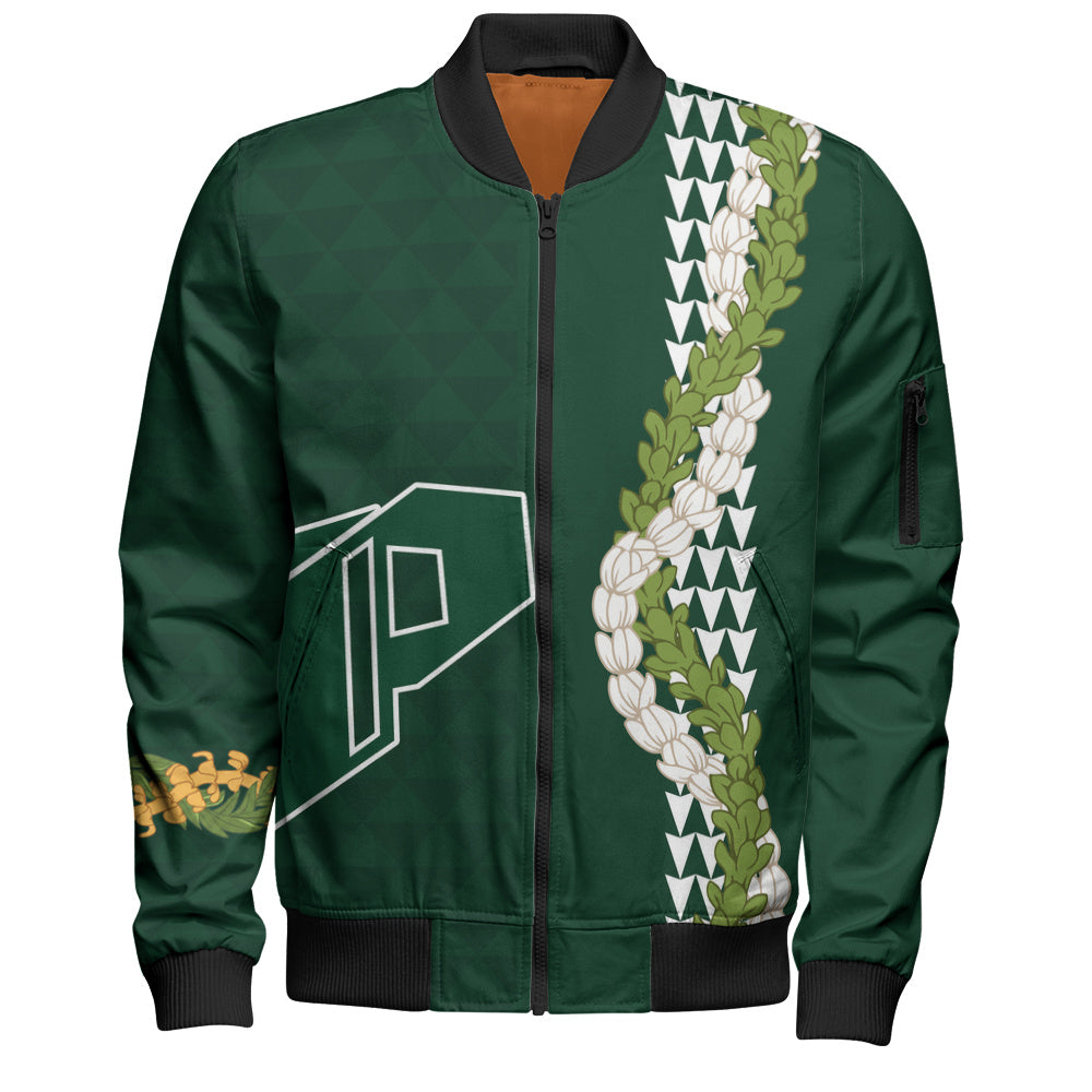 Pahoa High and Intermediate School Bomber Jacket Puakenikeni Maile Flower Lei