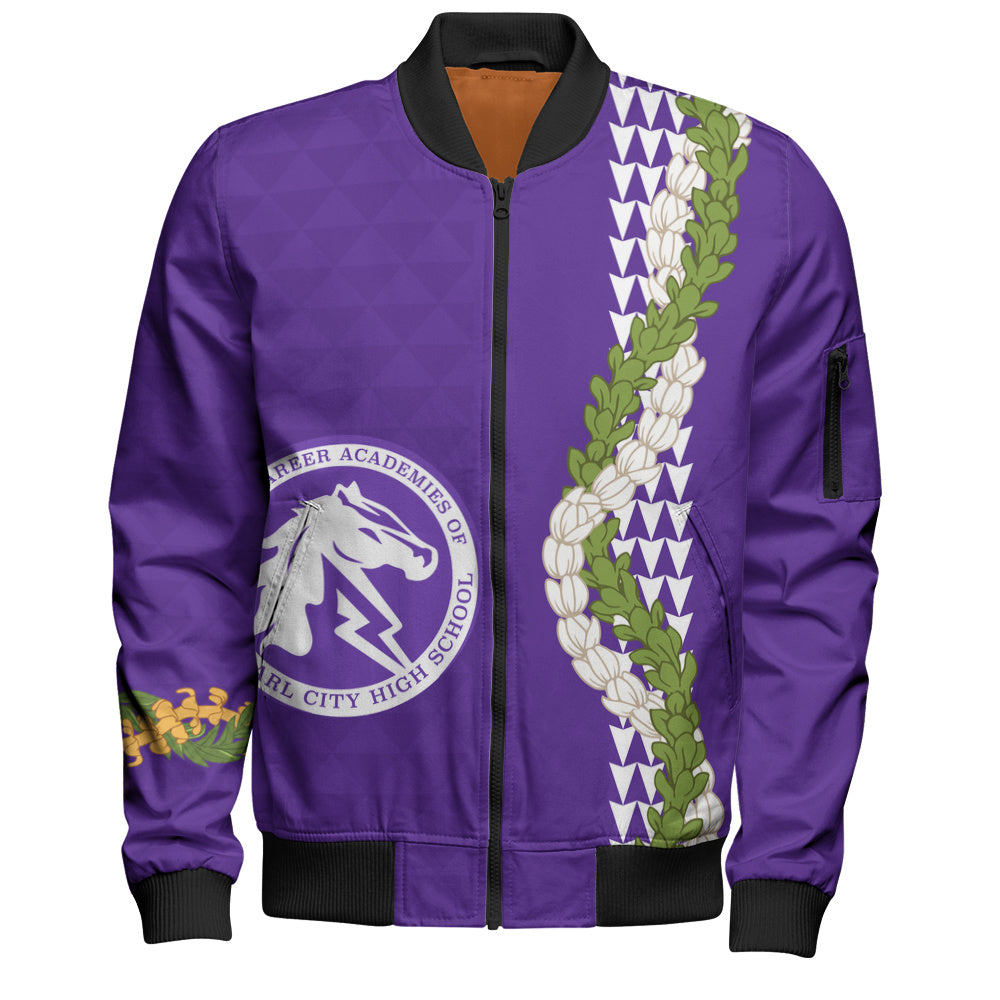 Pearl City High School (Hawaii) Bomber Jacket Puakenikeni Maile Flower Lei