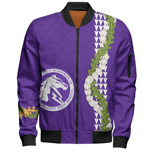 Pearl City High School (Hawaii) Bomber Jacket Puakenikeni Maile Flower Lei