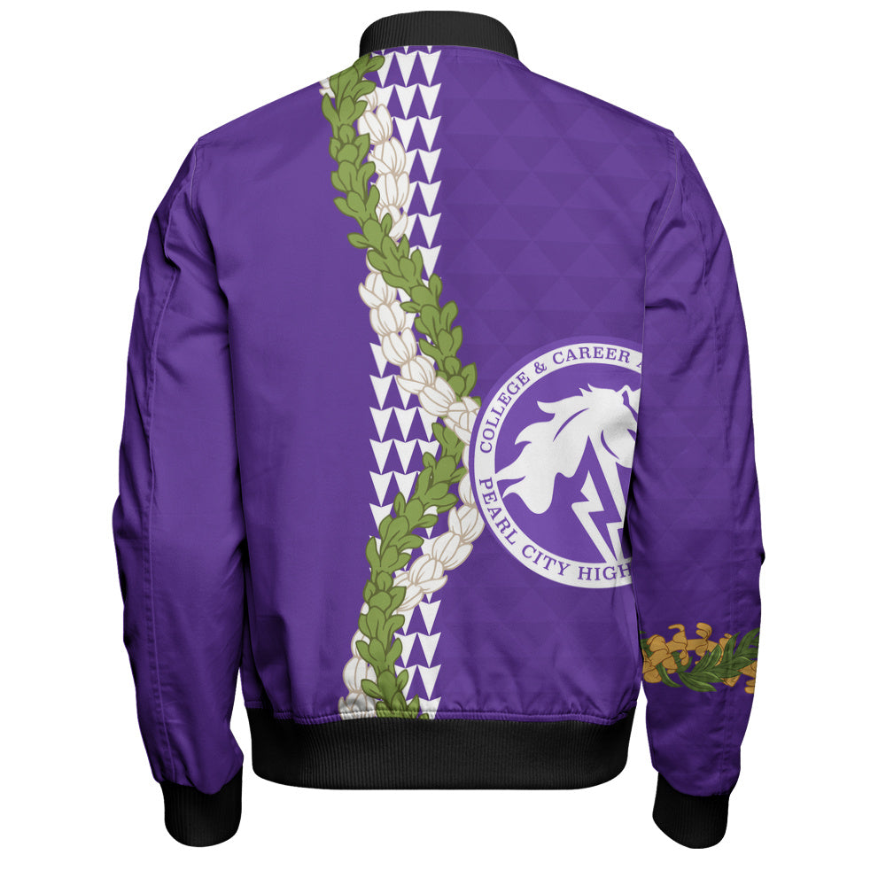 Pearl City High School (Hawaii) Bomber Jacket Puakenikeni Maile Flower Lei