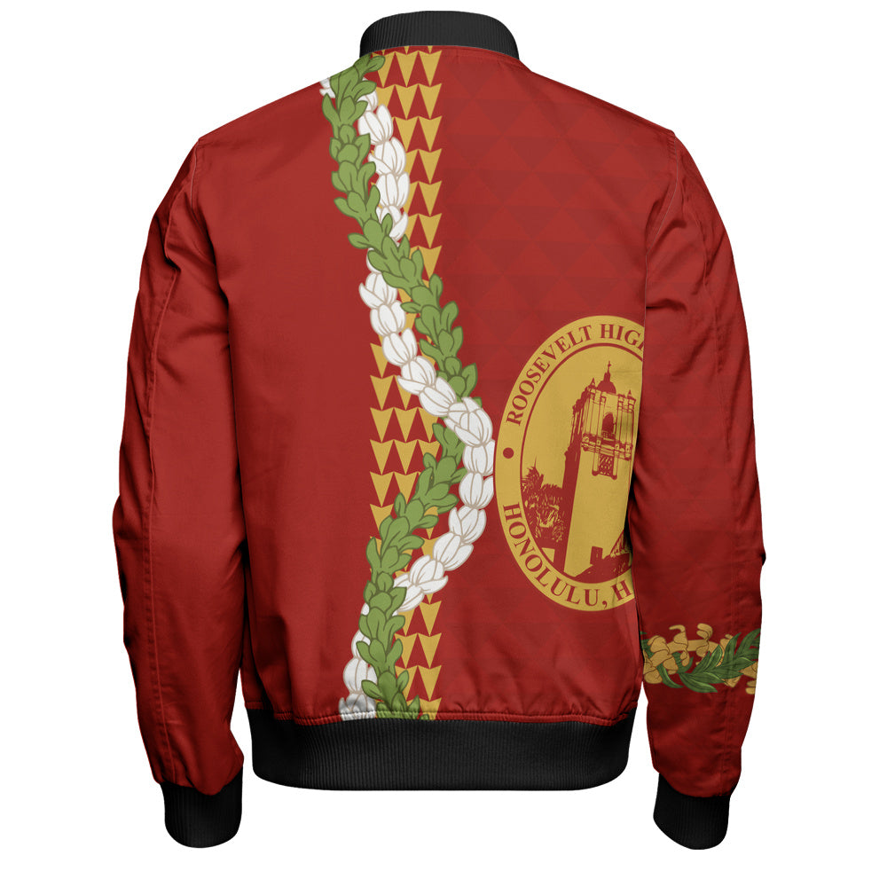 President Theodore Roosevelt High School Bomber Jacket Puakenikeni Maile Flower Lei