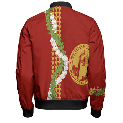 President Theodore Roosevelt High School Bomber Jacket Puakenikeni Maile Flower Lei