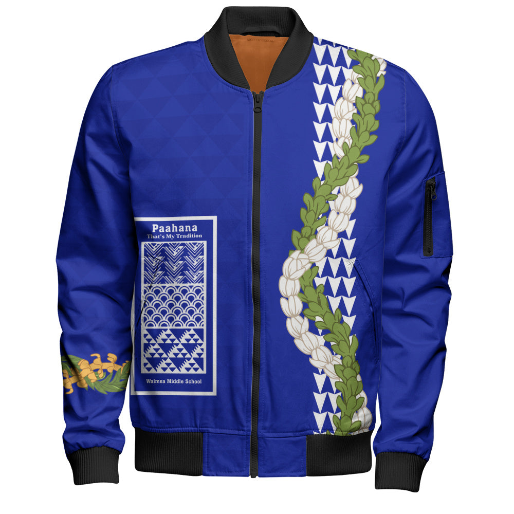 Waimea Middle Public Conversion Charter School Bomber Jacket Puakenikeni Maile Flower Lei