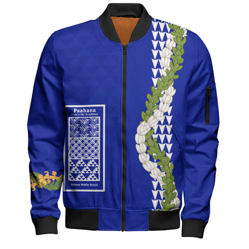 Waimea Middle Public Conversion Charter School Bomber Jacket Puakenikeni Maile Flower Lei