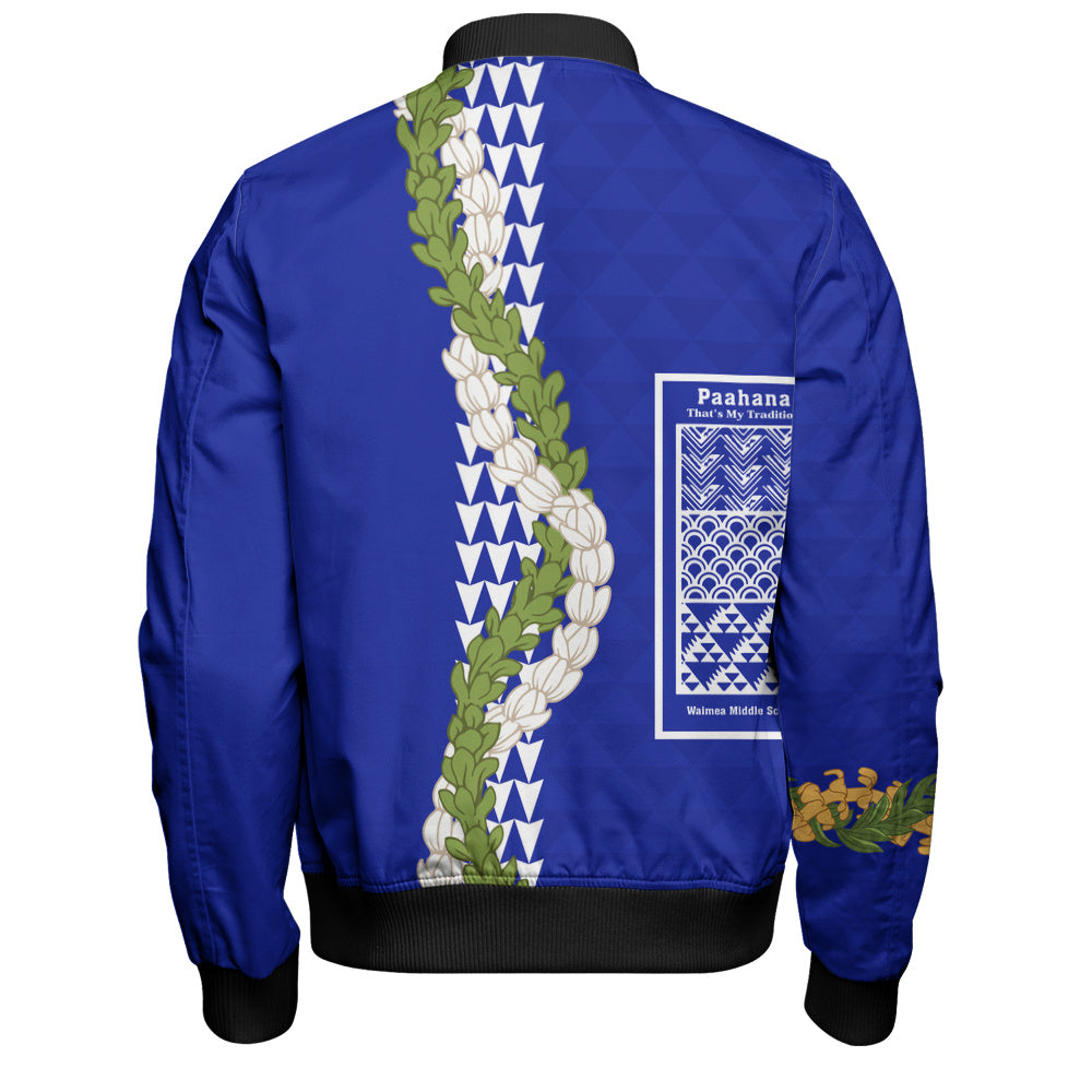 Waimea Middle Public Conversion Charter School Bomber Jacket Puakenikeni Maile Flower Lei