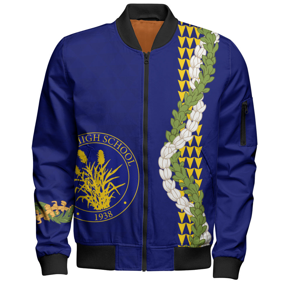 Waipahu High School Bomber Jacket Puakenikeni Maile Flower Lei