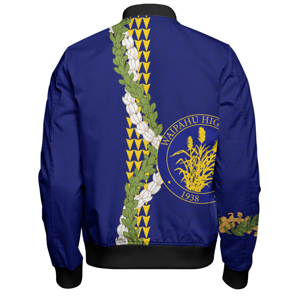 Waipahu High School Bomber Jacket Puakenikeni Maile Flower Lei