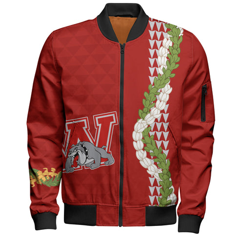 Waialua High and Intermediate School Bomber Jacket Puakenikeni Maile Flower Lei