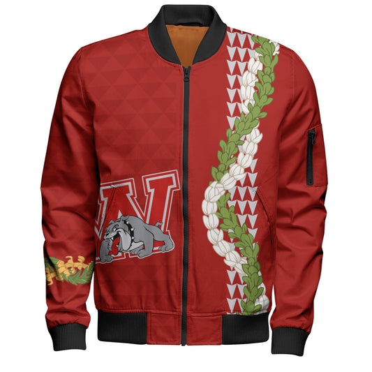 Waialua High and Intermediate School Bomber Jacket Puakenikeni Maile Flower Lei