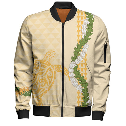 Hawaii Bomber Jacket Turtle Puakenikeni Maile Flower Lei