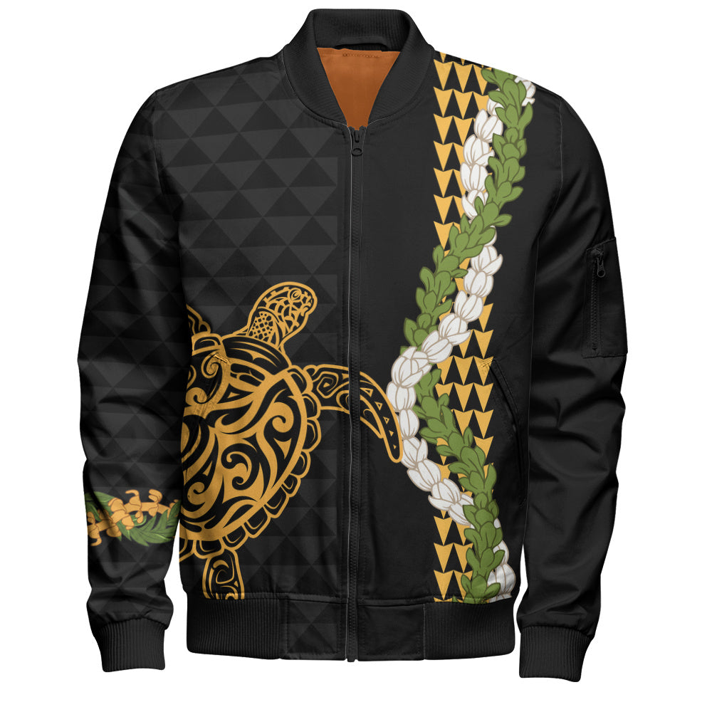 Hawaii Bomber Jacket Turtle Puakenikeni Maile Flower Lei
