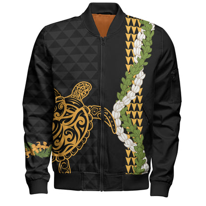Hawaii Bomber Jacket Turtle Puakenikeni Maile Flower Lei
