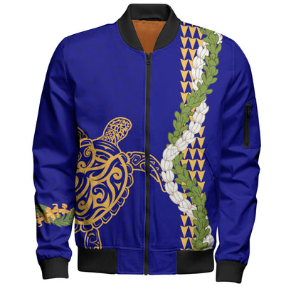 Hawaii Bomber Jacket Turtle Puakenikeni Maile Flower Lei