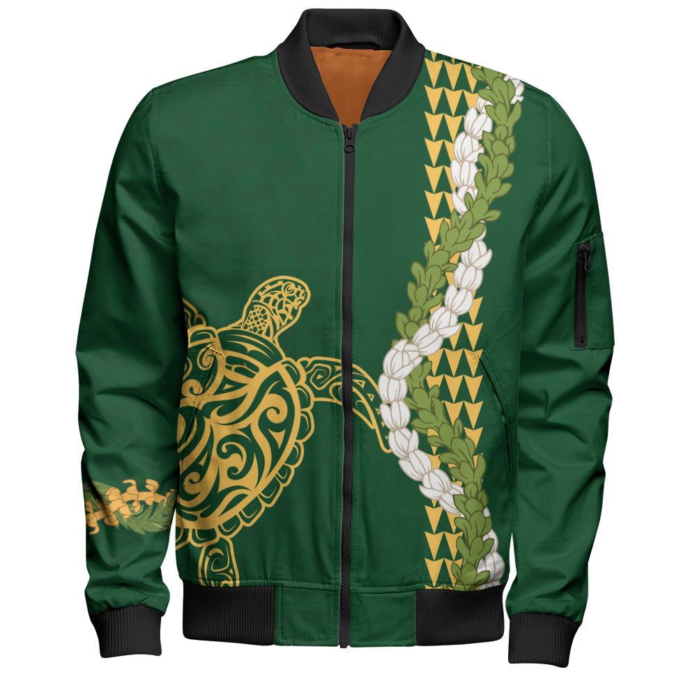 Hawaii Bomber Jacket Turtle Puakenikeni Maile Flower Lei