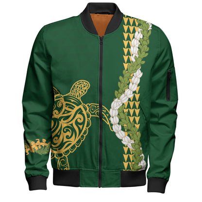 Hawaii Bomber Jacket Turtle Puakenikeni Maile Flower Lei