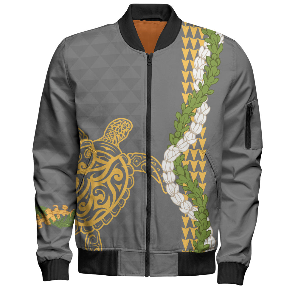 Hawaii Bomber Jacket Turtle Puakenikeni Maile Flower Lei