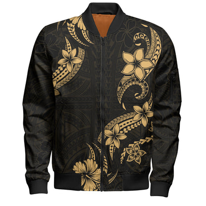 Hawaii Bomber Jacket Plumeria Tribal Wave