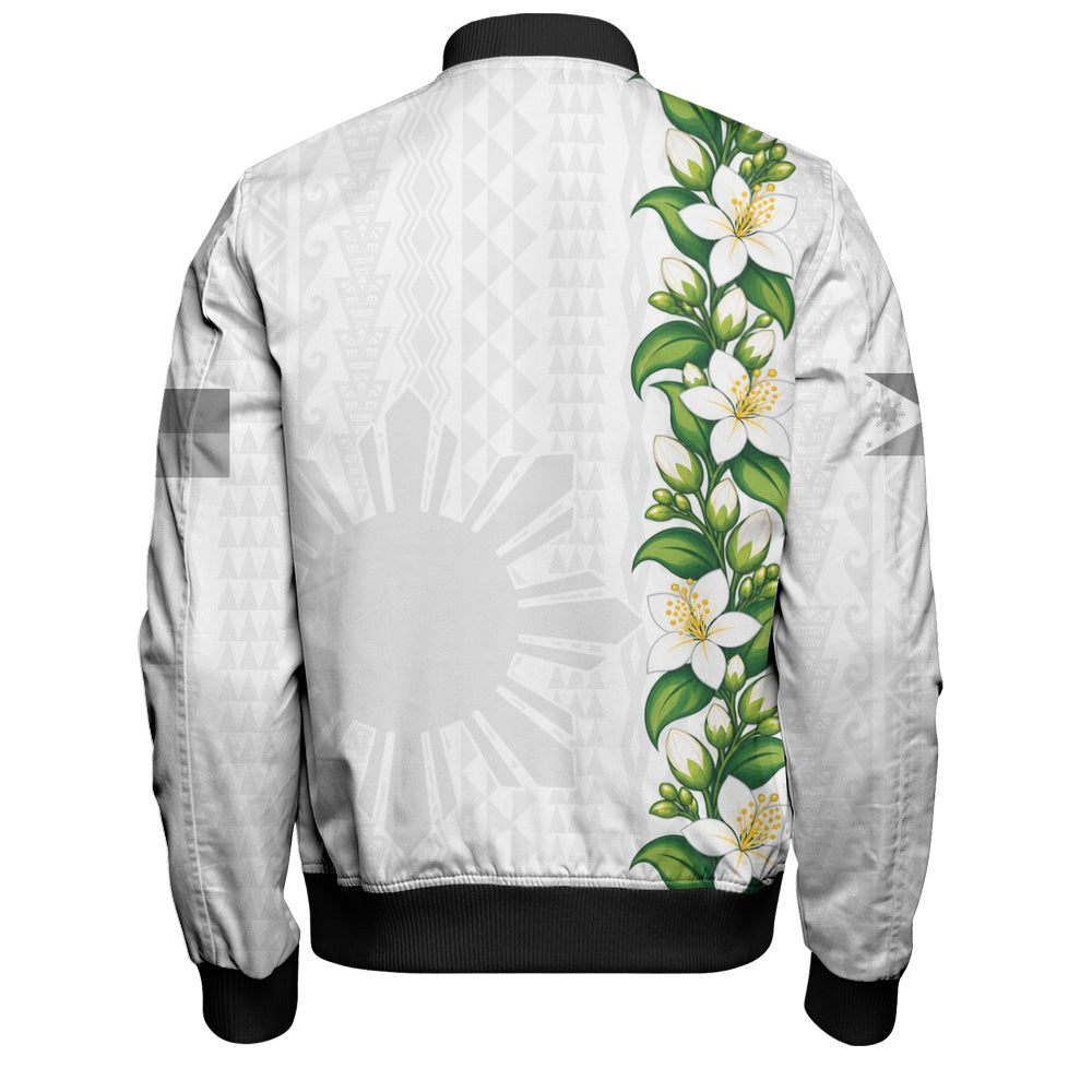 Philippines Filipinos Bomber Jacket Sampaguita Flower Tribal Polynesian Sun Island Style