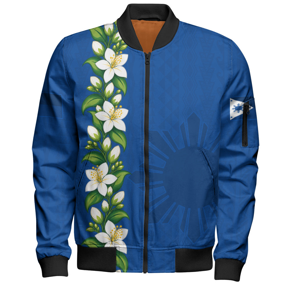 Philippines Filipinos Bomber Jacket Sampaguita Flower Tribal Polynesian Sun Island Style